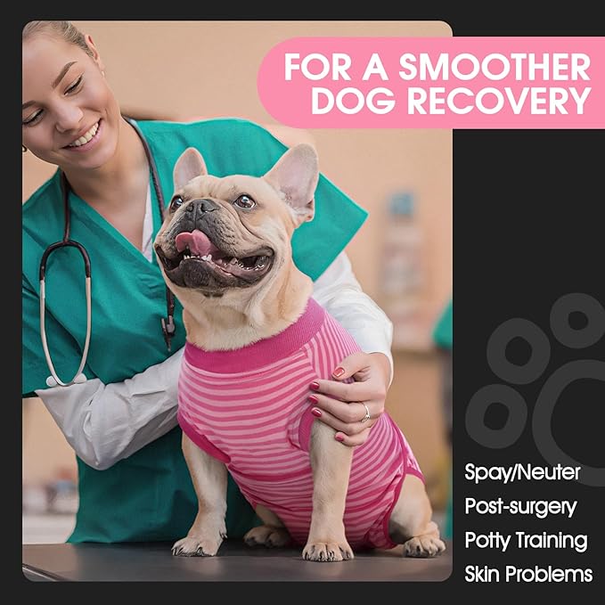 FUAMEY Recovery Suit for Dogs After Surgery,Soft Breathable Dog Bodysuit E-Collar & Cone Alternative Surgical Suit,Male Female Dog Neuter Spay Suits Anti Licking Wounds Onesie Rose Stripes M