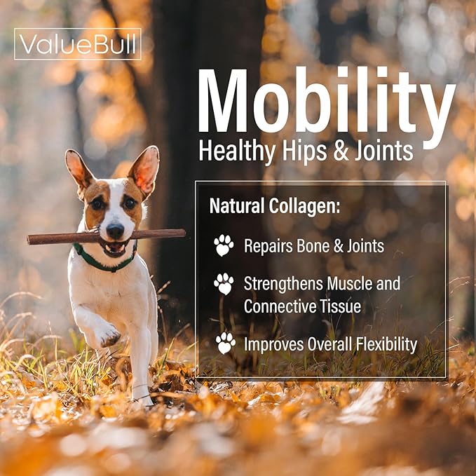 ValueBull Collagen Sticks for Dogs, 12 Inch Medium Chews, Natural Long-Lasting Dog Treats, 100 Count Bulk Pack - Supports Joints, Skin & Coat with Chondroitin & Glucosamine