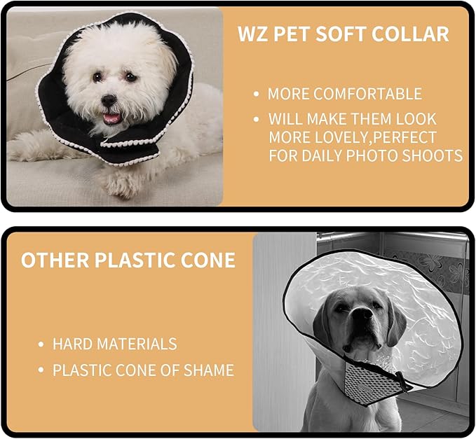 Adjustable Small Dog Cone,Soft Cat Recovery Cone Collar,Cute Cat Surgery Collar for Kitten,Puppy,Black,Medium