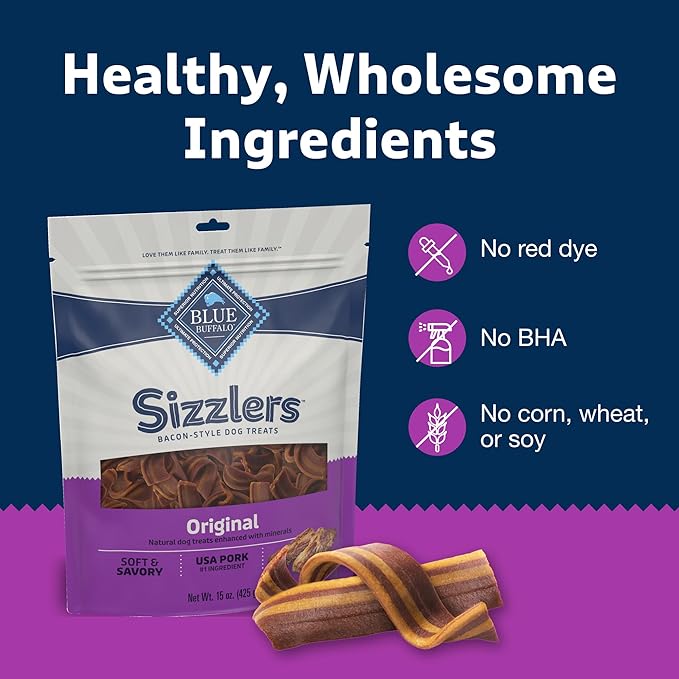 Blue Buffalo Sizzlers Bacon-Style Dog Treats with Real USA Pork, Original Flavor, 28-oz Bag
