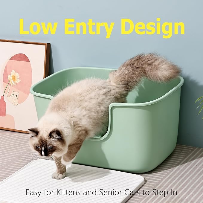 SpaceTime Extra Large Litter Box with High Sides,XL Low Entry Multi Cat Litter Pan for Kittens,Jumbo Litter Boxes for Big Cats,Anti-Splashing Cat Boxes for Indoor Cats,Open Top,Easy to Clean (Grey)