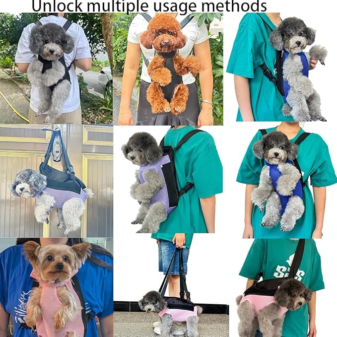 Pet Dog Carrier Backpack, Portable Breathable Mesh Chest Carrier, Polyester Woven Double Shoulder Pet Bag for Outdoor Adventures (Black, Large)
