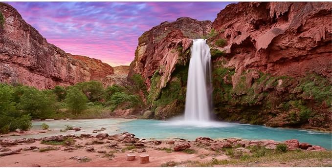 AWERT 48x20 inches Reptile Habitat Background Sunset Mountain Waterfall Terrarium Background