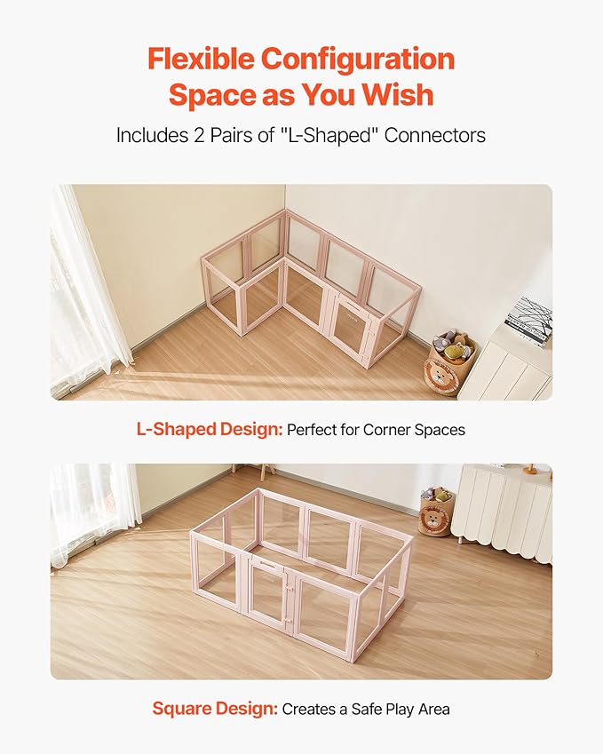 VEVOR Clear Acrylic Dog Playpen Indoor, 60x39x23 in Plastic Pet Playen for Medium Sized Dogs, Easy Assemble Waterproof Transparent Puppy Playpen, Easy to Clean, Durable Indoor Pet Dogs Cats Birth Kit