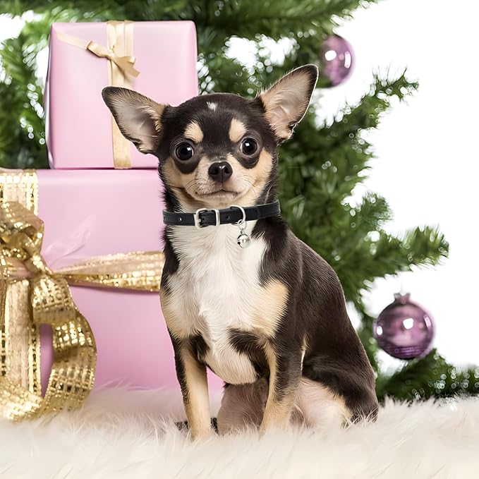 Khaki Puppy Collar with Bell, Soft Pu Leather Cat Collars Adjustable Buckle for XXS XS Extra Small Medium Tiny Female Male Boys Girls Pets Dogs Kitten Teacup Yorkie S