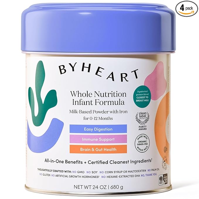 Infant Formula Powder for Infants 0-12 Months, Made With Organic Whole Milk, Clean Label Project Certified, Closest-to-Breast Milk Baby Formula Patented Protein Blend, 24 Ounce (Pack of 4)