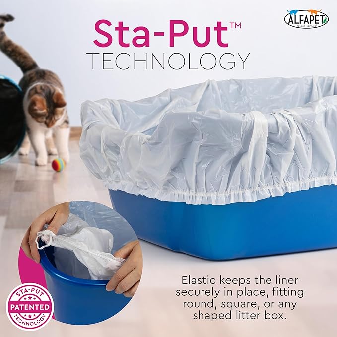 Cat Litter Box Liners Alfapet heavy duty Extra Giant 60 Count - Tear-Resistant Cat Litter Bags - Waterproof Litter Liners - Fits Litter box Pan Sizes XL, Giant, X-Giant, 37" x 18", 20 lb Capacity
