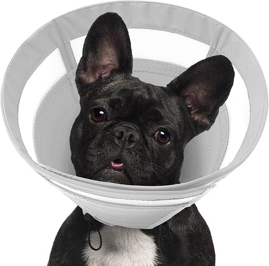 SAWMONG Soft Dog Cone for Small Dogs, Adjustable Pet Recovery Collar to Stop Licking, Comfy Elizabeth E-Collar for Dogs After Surgery Alternative (S,Grey)