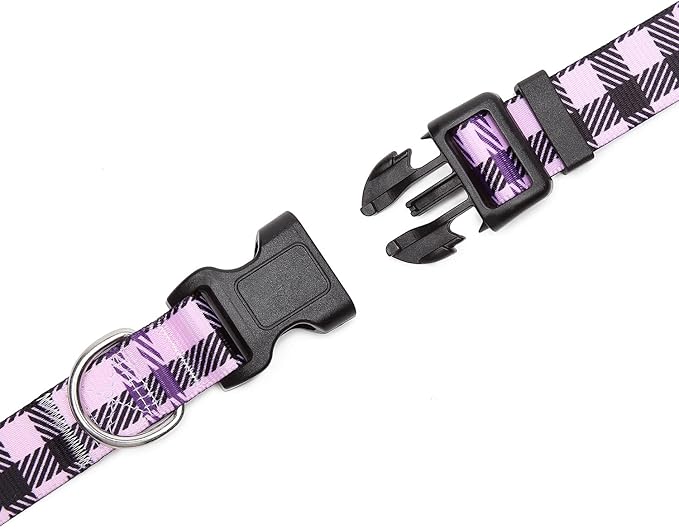 Mercano Adjustable Dog Collar - Special Design Patterns, Soft Nylon Comfortable Durable Pet Collar for Small Medium Large Dogs (L, Purple Plaid)