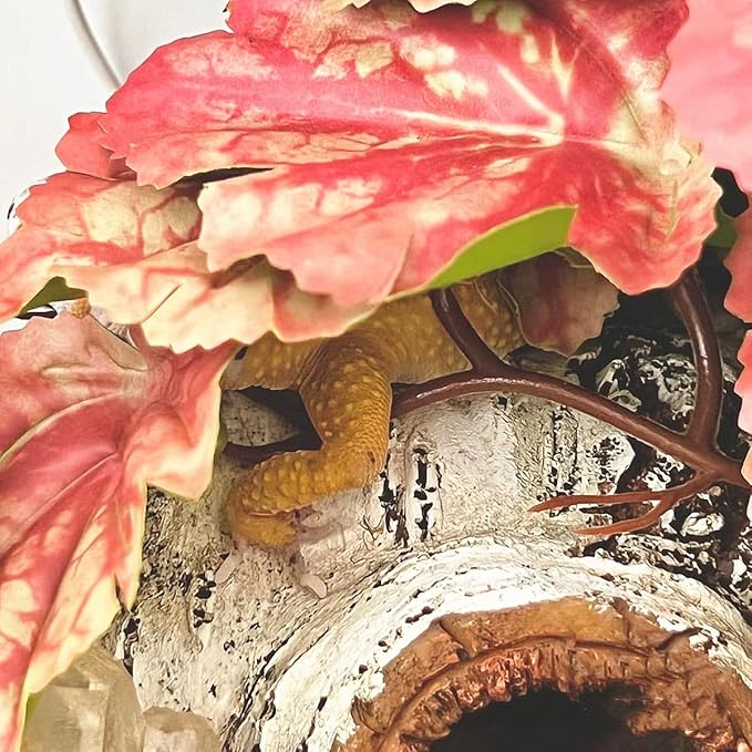 Reptile Plants for Terrarium Decor,Amphibian Habitat Decor,Artificial Plants for Gecko Chameleon Snake Tortoise Tank Accessories with Base (Pink heuchera micrantha)