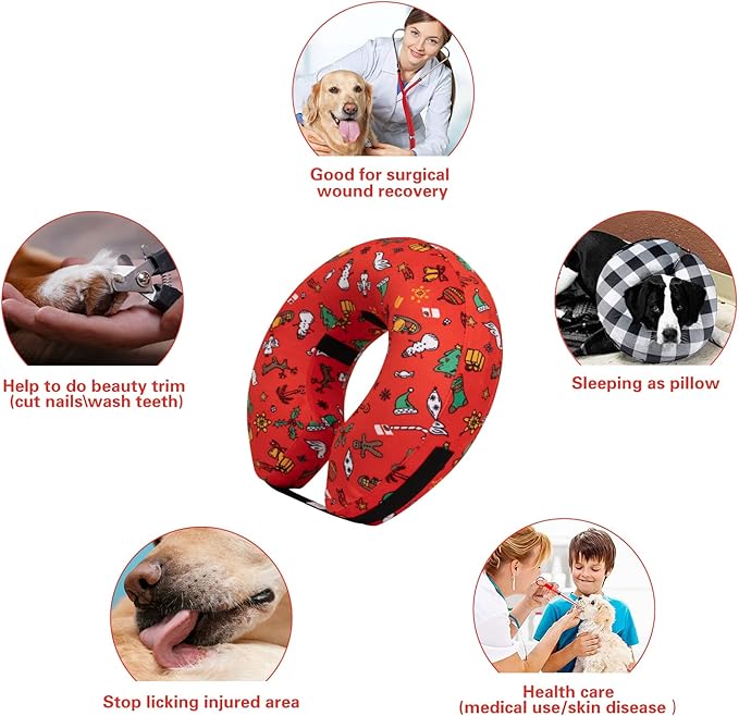 CuteBone Inflatable Soft Dog Cone with Removable Fleece Covers for Small/Medium/Large Dogs and Cats After Surgery GWB07S
