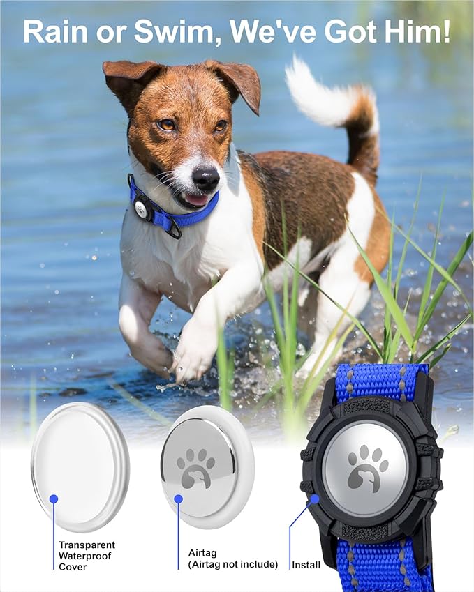 TagME Airtag Dog Collar,Waterproof Reflective Pet Collar with Airtag Holder,Soft Padded and Double D-Rings for Medium Dogs,Navy Blue
