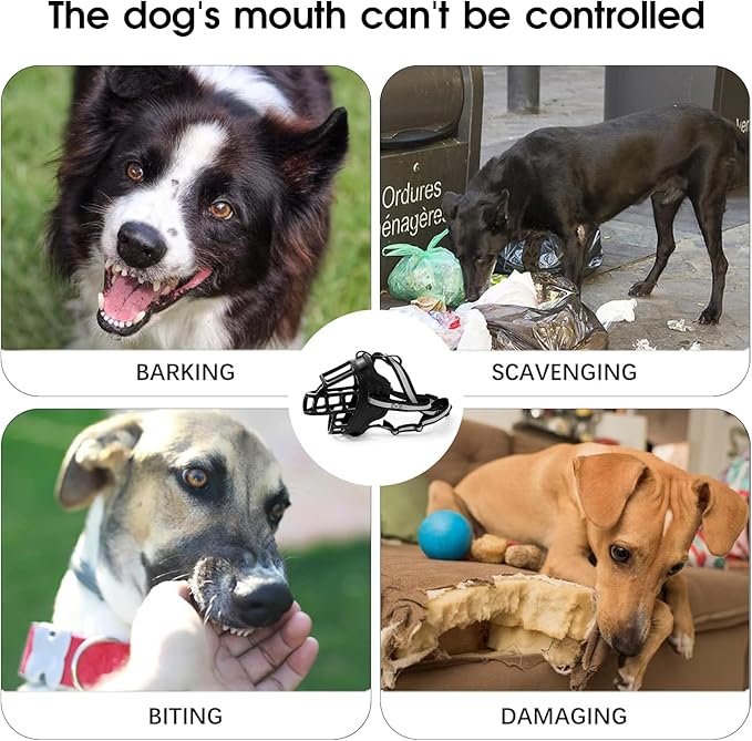 Dog Muzzle, Breathable Basket Muzzles for Small Medium Large Sized Dogs, Adjustable Humane Cage Mouth Cover for Grooming Biting Chewing, Allows Panting and Drinking (Soft Rubber, S)