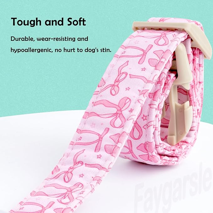 Faygarsle Cute Pink Bow Pattern Dog Collar for Summer Spring DesignSmall Medium Large Dogs S
