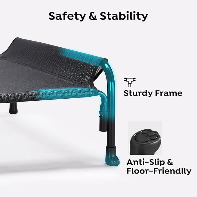 Veehoo Outdoor Elevated Dog Bed, Raised Dog Cot for Large Dogs, Cooling Washable Waterproof Pet Hammock Beds with Slope Headrest, Breathable Mesh and Sturdy Frame, Large, Black, CWC2204
