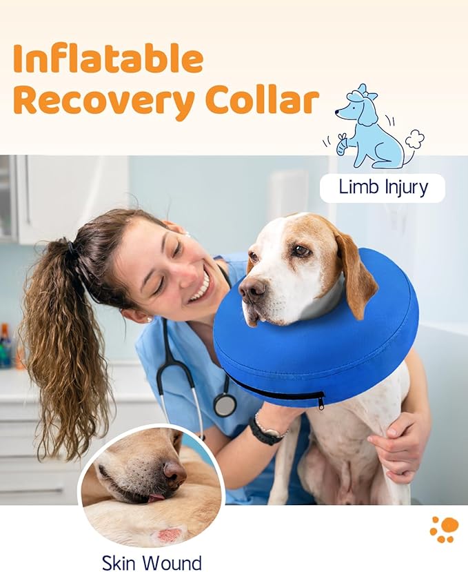 Supet Inflatable Dog Cone for Dogs to Stop Licking, Dog Neck Donut Collar Recovery E Collar to Stop Licking, Soft Pet Cone for Small Medium Large Dogs