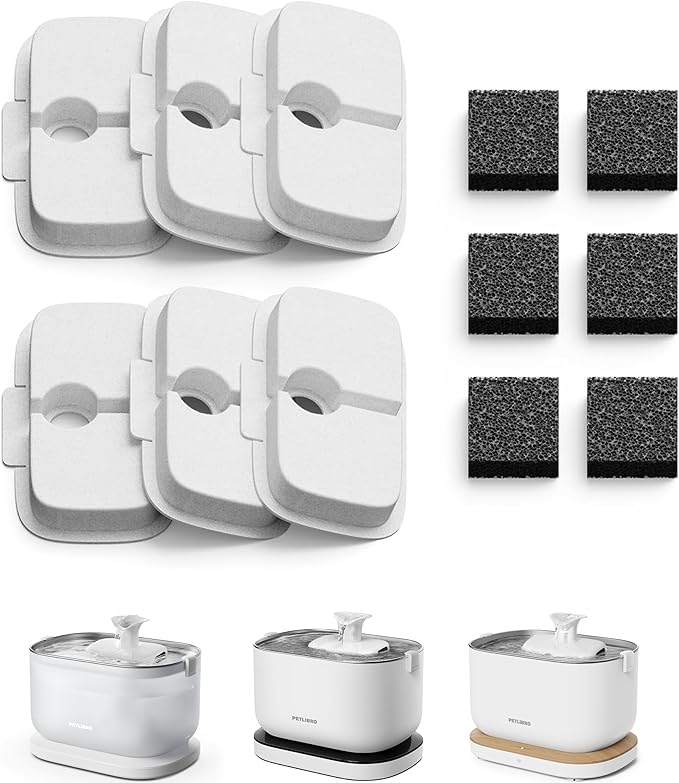 PETLIBRO 6 Packs Replacement Filters for Dockstream Cat Water Fountain PLWF105/PLWF115/PLWF005, 3 Months Set of Replacement Filters for Ultra Quiet Pet Water Fountain