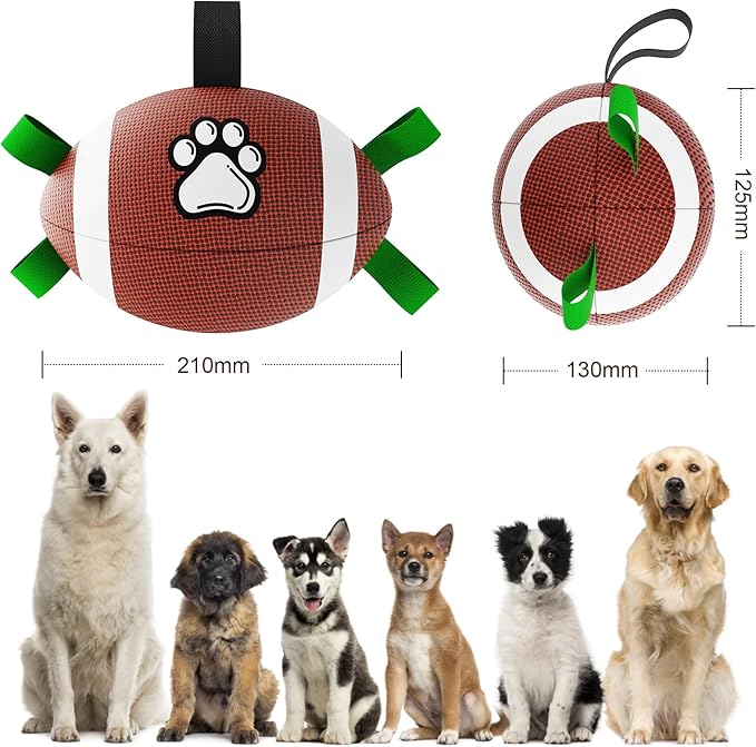 QDAN Dog Toys Football, Interactive Dog Toys for Tug of War,Superbowl Football Party Decorations Favor, Dog Water Toy, Durable Dog Balls for Small & Medium Dogs(8 inch)