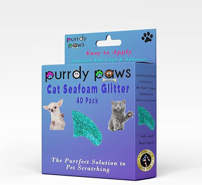 40 Pack Soft Nail Caps for Cat Claws Seafoam Glitter Large
