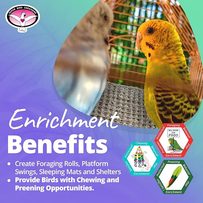 Super Bird Creations SB50002 Seagrass Mat for Cage Decor, Pet Enrichment and Boredom Relief - Versatile Toy-Making Base - Ideal for Parrots - Small to Large Birds & Reptiles - 7"x7" (3 Pack)