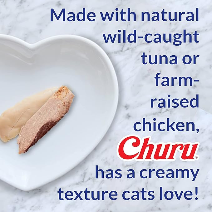INABA Churu for Cats, Functional, Creamy Lickable Purée Cat Treat for Hairball Control with Taurine & Vitamin E, 0.5 Ounces Each, 48 Tubes (4 per Pack), Tuna Recipe