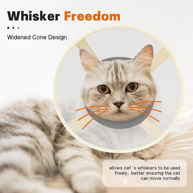 Cat Cone Collar Soft- Adjustable Comfortable Air Mesh Recovery Cone After Surgery to Stop Licking and Scratch, Alternative to Plastic Elizabethan Collar for Cat, Whiskers Freedom (Grey, S)