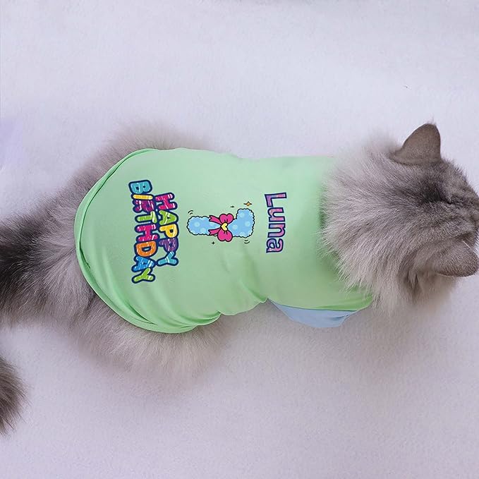 Custom Dog Birthday Shirt,Personalized Pet Apparel Print with Name Age Number,Pet Birthday Outfit,Lightweight Breathable Cotton Vest for Small Medium Large Dogs Cat (Dopamine Green, X-Large)