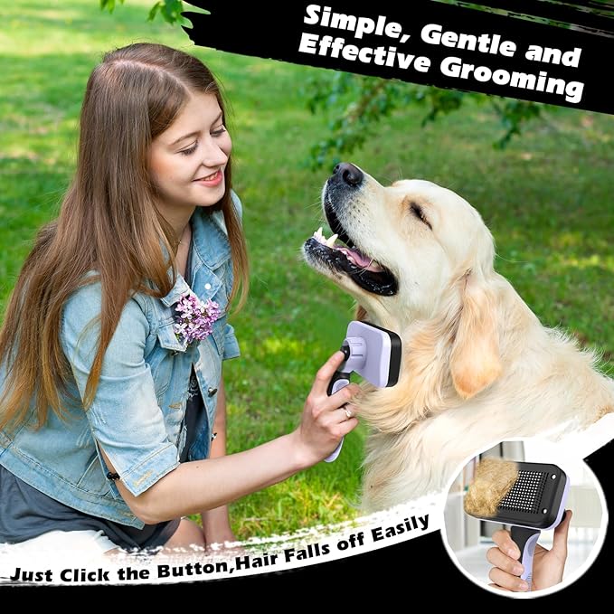3PCS Self Cleaning Slicker Brush & Pet Grooming Rake & Bath Brush for Dogs,Cats and Horses | Double-Sided Dematting Comb & Skin Friendly Deshedding Grooming Tool | Pet Supplies(Light Purple Black)