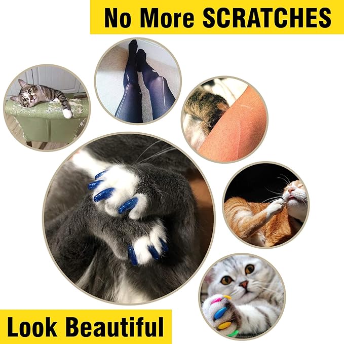 zetpo 100 pcs Cat Nail Caps | Cat Claw Covers | with Adhesives and Applicators (S, Metal Red, Bronze, Gold, Silver, Pearl White)