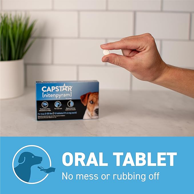 Capstar(nitenpyram) for Dogs Fast-Acting Oral Flea Treatment for Dogs 2-25 lbs, Vet-Recommended Medication Tablets Start Killing in 30 Minutes, 12 Doses