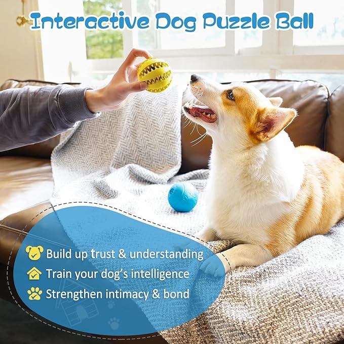HIPPIH Dog Puzzle Toys 2 Pack, Dog Enrichment Toys for Large Dogs & Small Dogs, Puppy Balls for Treat Dispensing, Durable Balls for Teeth Cleaning/IQ Training/Chewing