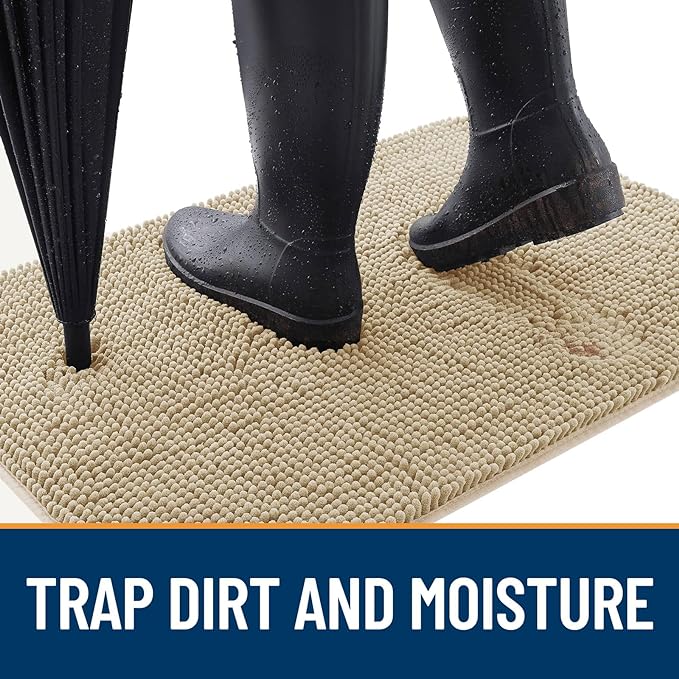 OLANLY Dog Door Mat for Muddy Paws 36x24, Absorbs Moisture and Dirt, Absorbent Non-Slip Washable Doormat, Quick Dry Chenille Mud Mat for Dogs, Entry Indoor Entryway Carpet for Inside Floor, Beige