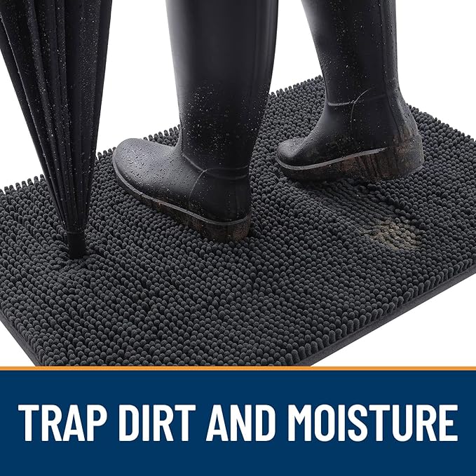 OLANLY Dog Door Mat Set 4-Piece 30x20, Absorbs Moisture and Dirt, Absorbent Non-Slip Washable Doormat, Quick Dry Chenille Mud Mat for Dogs, Entry Indoor Entryway Carpet for Inside Floor, Dark Grey