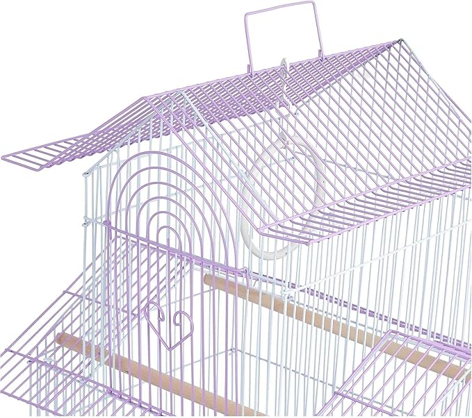 Rustic Retreat Bird Cage with Natural Wood Accents, Durable Metal Construction, Spacious Interior, and Comfortable Features for Birds' Pink
