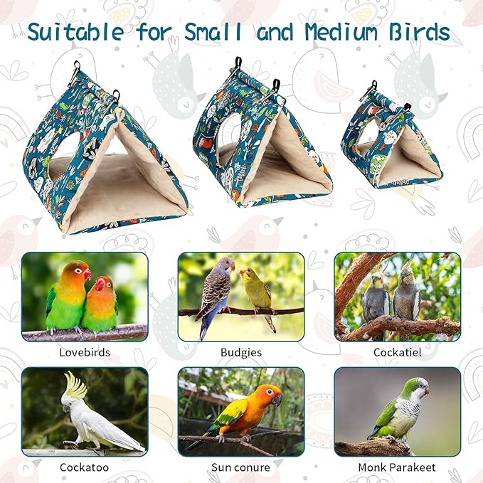 Rypet Winter Warm Bird Nest House - Hanging Hammock Velvet Shed Hut Cage Plush Fluffy Birds Hideaway Sleeping Bed Fuzzy for African Grey Cockatoo and Other Amazon Parrot Large（Blue）