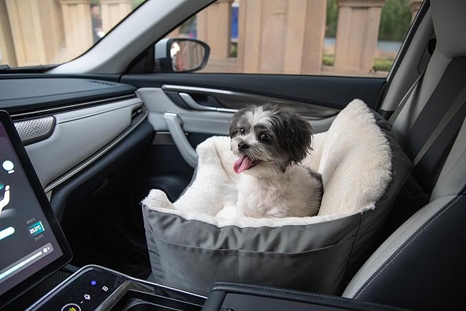 Best Pet Supplies Dog Pet Booster Seat, Dog Car Seats for Small Dogs & Medium Dogs, Soft Plush Cushion with Comfortable Bedding, Secure Straps, and Tall Pillow, Gray