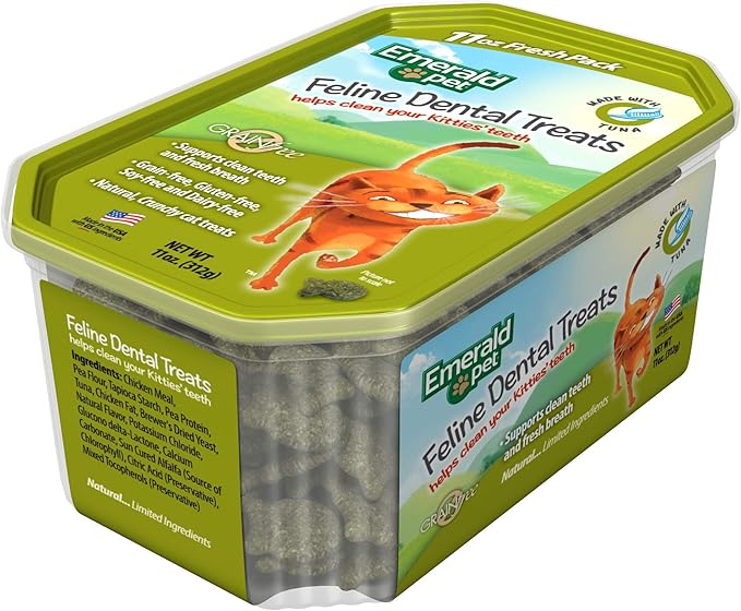 Feline Dental Treats — Tasty and Crunchy Cat Dental Treats Grain Free — Natural Dental Treats to Clean Cat Teeth, Freshen Cat Breath, and Reduce Plaque and Tartar Buildup — Tuna Treats, 11 oz