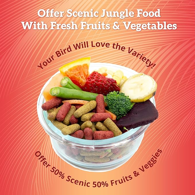 Scenic Mix Jungle Premium Parrot Food - Apple, Natural Flavors, High Protein, Low Iron Bird Pellets for Large Parrots, Macaw Food, Cockatoo & African Grey Parrots, Omega 3, Vitamins, 2lb (Pack of 2)