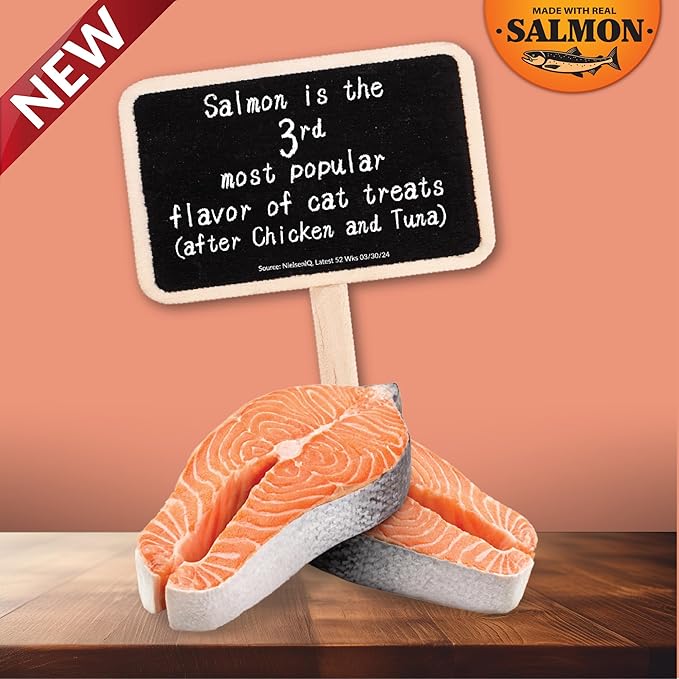 INABA Salmon Churu Cat Treats, Lickable, Squeezable Creamy Purée Cat Treat with Green Tea Extract & Taurine, 0.5 Ounces Each Tube, 24 Tubes (4 per Pack), Salmon with Tuna Recipe