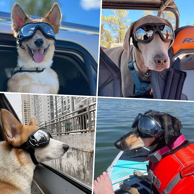 Dog Goggles Dog Sunglasses for Medium to Large Breed Anti-UV Eye Protection with Adjustable Straps- Silver