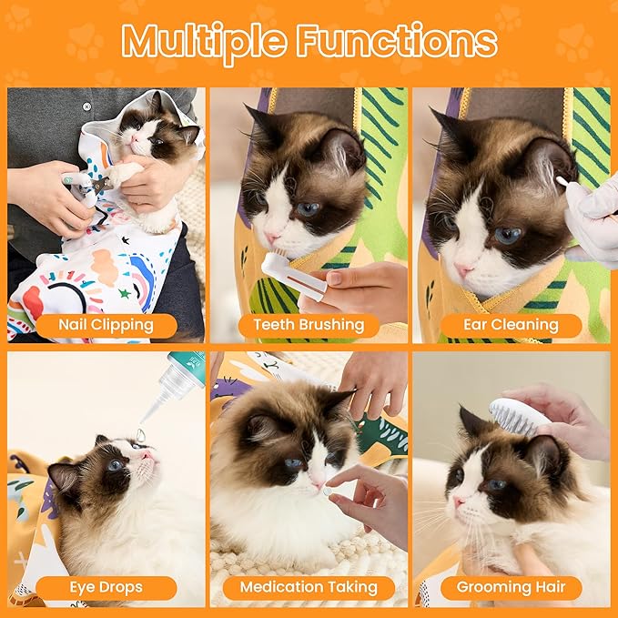 Cat Wrap for Cutting Nails,Cat Wrap for Grooming,Self-Adherent Soft Cat Blanket,Anti-Scratch Anti-Escape Multifunctional Cat Grooming Bag Pet Tool(27.6" X27.6",Within 23.57lbs)