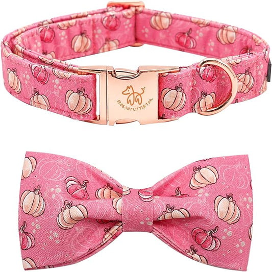 Elegant Little Tail Dog Collar with Bow, Adjustable Halloween Pumpkin Bowtie Pet Gift Collar for Small to Large Dogs