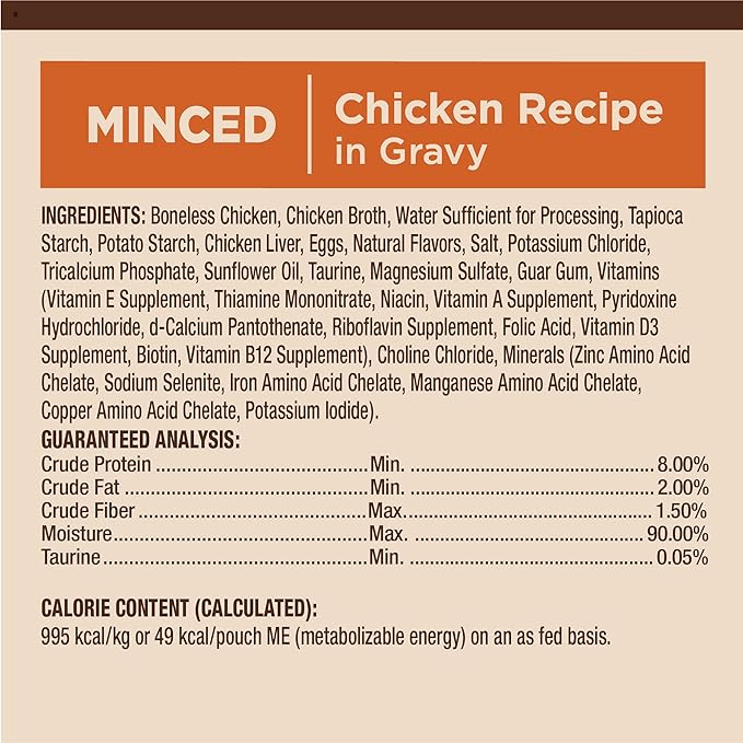 Wellness CORE Tiny Tasters Minced Adult Wet Cat Food, Natural, Protein-Rich, Grain Free, 1.75-Ounce Pouch, 12 Pack, (Chicken)
