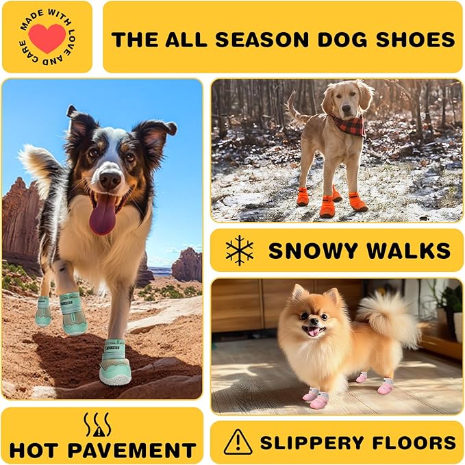 Hcpet Dog Shoes for Large Dogs, Breathable Dog Booties for Small Medium Dogs, Anti-Slip Dog Boots & Paw Protectors for Hot Pavement Winter Snow Hiking with Reflective Straps Pink Size 5