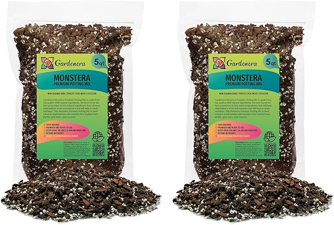 Gardenera Premium Monstera Potting Soil - 10 Quart - Quick Drain Potting Soil for Growing and Repotting Monstera Deliciosa/Swiss Cheese Plant (2 Bags of 5 Quart)