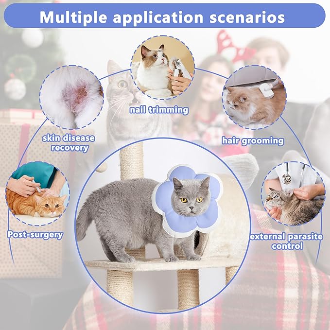 Cat Cone Collar Soft, Waterproof Cats Cones to Stop Licking After Surgery, Adjustable Soft Elizabeth Cats Collars for Wound Healing, Flower Shape Cat Recovery Collar (Purple, Medium)