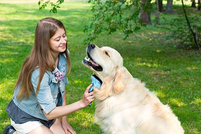 Dog Slicker Brush, Self Cleaning, Shedding and Grooming Tool for Pets, Best Dog Brush with Easily Retractable Bristles to Remove Hair Instantly