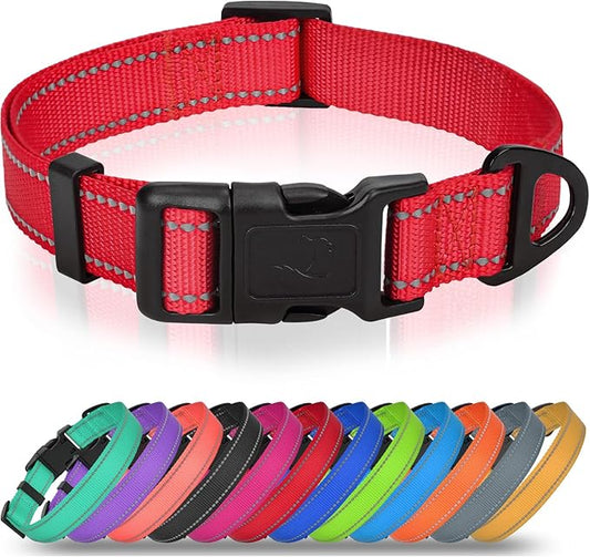 Joytale Small Dog Collar, Reflective and Adjustable Nylon Collar with Quick-Release Buckle, Lightweight No-Choke Design for Small Dogs, Red, 5/8" Width