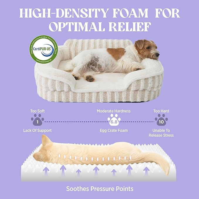 LE SURE Cute L-Plus Dog Beds, Orthopedic Waterproof Large Pet Bed with Sides, Non-Slip Bottom and Egg-Crate Foam Dog Couch Sofa with Washable Removable Cover, Beige