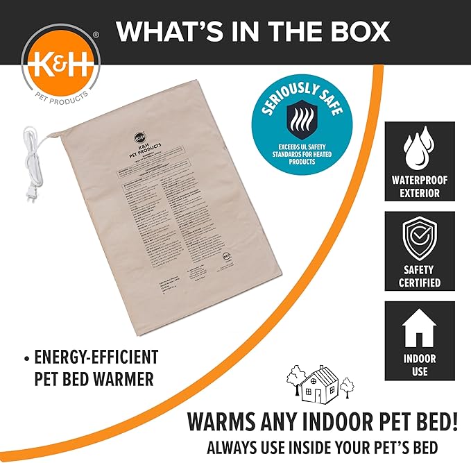 K&H Pet Products Pet Bed Warmer, Turn Any Pet Bed Into a Heated Cat or Dog Bed, Waterproof Indoor Heated Warming Pad Insert, Automatic Temperature, Safety Listed - Extra-Large 25.5 X 15.75in Tan